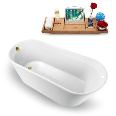 65" x 30" Freestanding Soaking Acrylic Bathtub