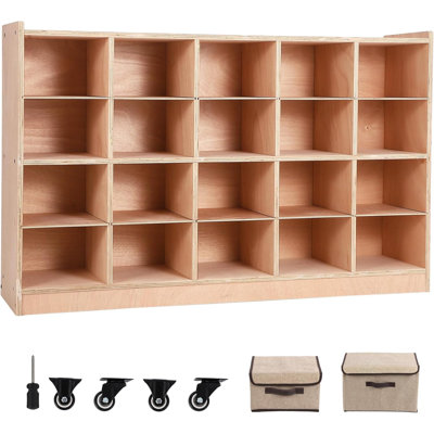 Armoire de rangement, casier de rangement avec 5 fixations anti-basculement, 4 roulettes et 2 boîtes