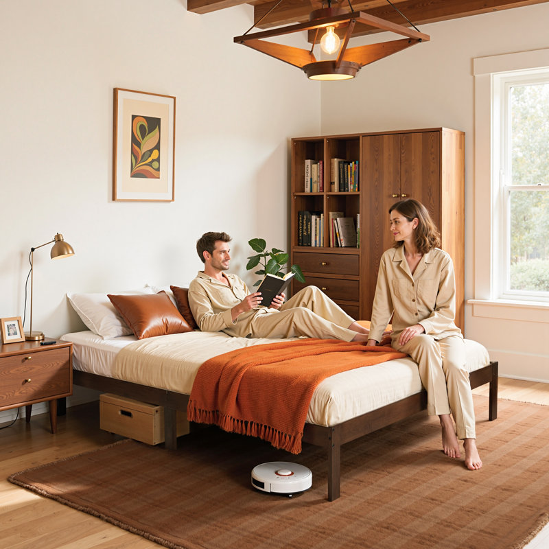 12 Inch Solid Wood Platform Bed Frame，Wooden Bed Frame with No Box Spring Needed, Brown, Queen