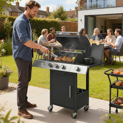 3 Burner Propane Gas Grill with Side Burner, 36,000 BTU BBQ Grill