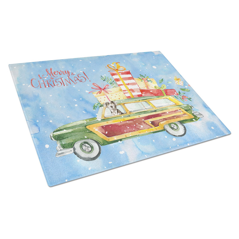 Planche à découper en verre trempé joyeux de noël caroline, Chien Léopard Catahoula
