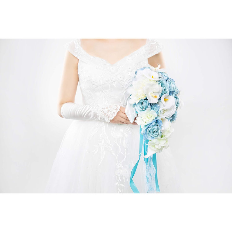 Bouquet de mariée en soie avec fleurs de rubis et dentelle