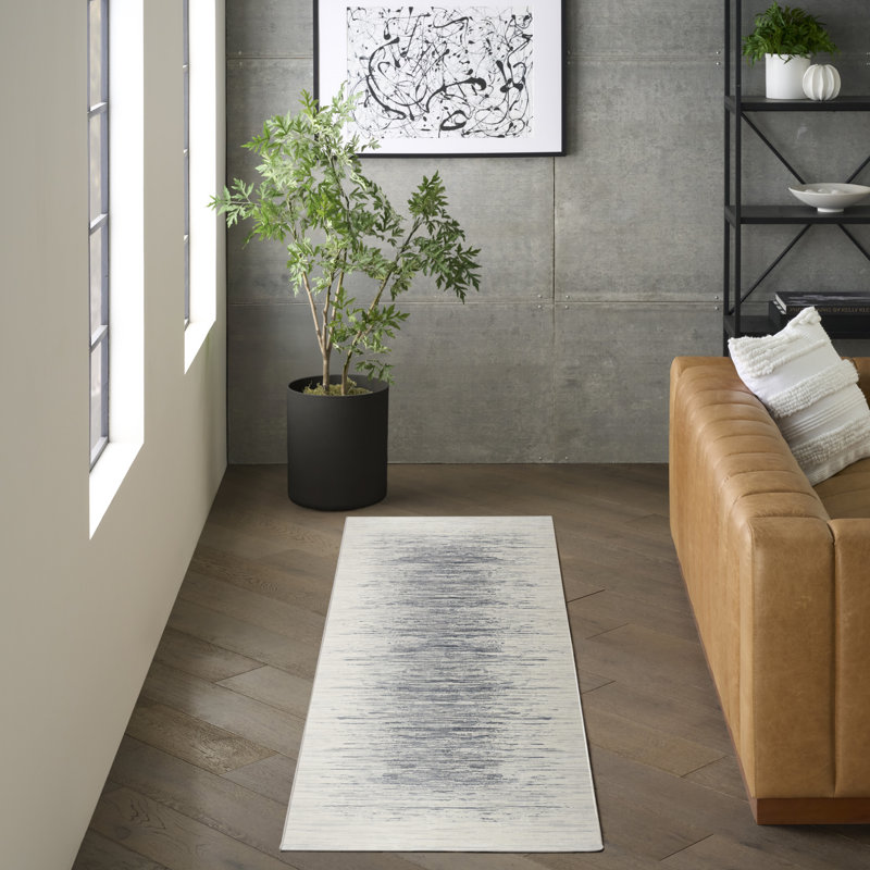 DKNY Grand Street 2'2" x 10' Ivory Blue Modern Indoor Rug, Runner 2'2" x 10'