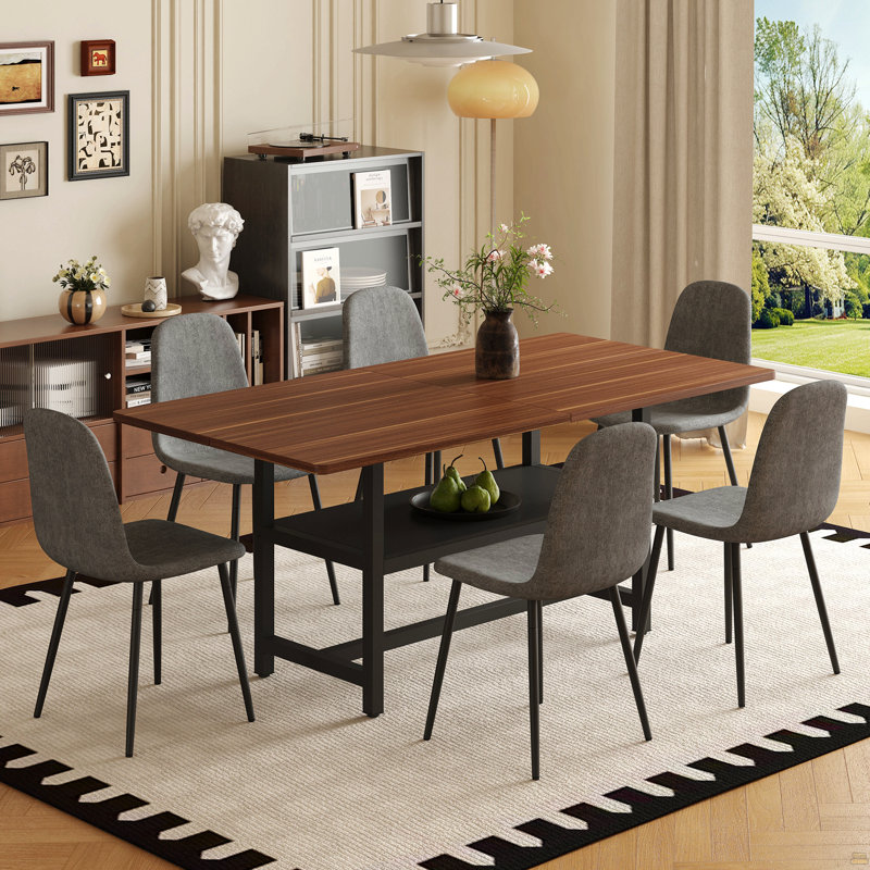 Ensemble de table et chaises, 7 pièces : table, 6 chaises, Gris foncé