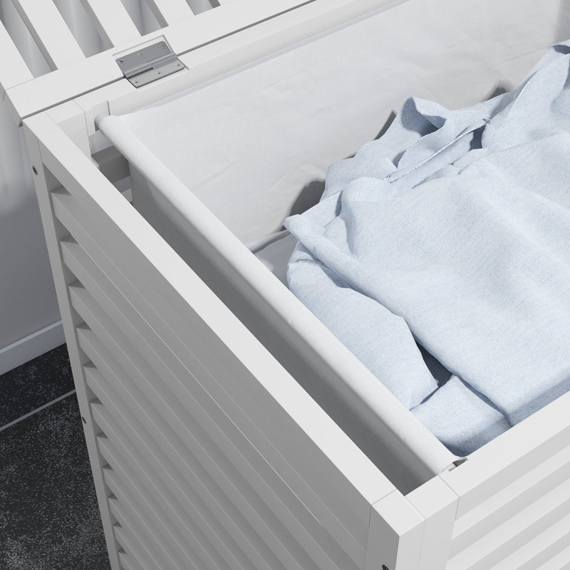 Panier à linge avec sac doublure amovible, panier à linge, blanc, Blanc
