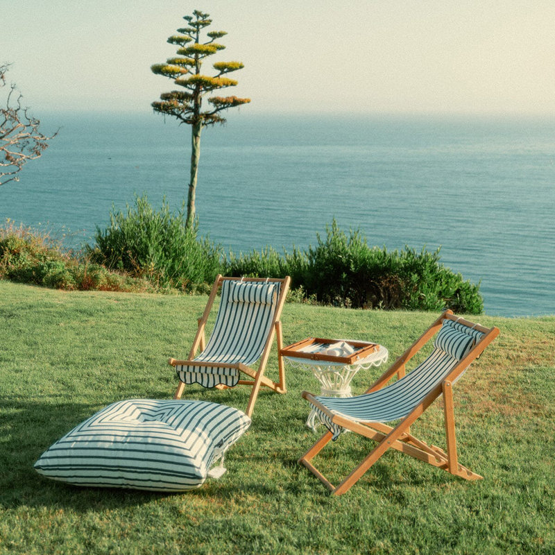 Sling Chair, Black/White Striped/Natural Wood