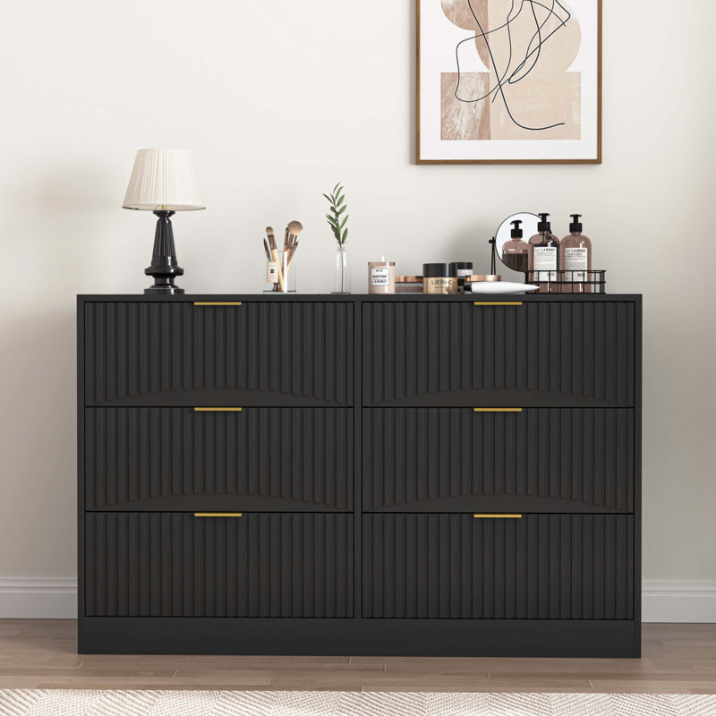 Modern 6-Drawer Dresser, Black