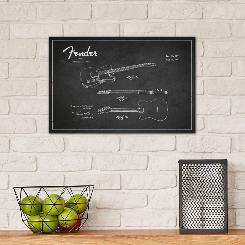 Fender Guitar Patent Blueprint - Wrapped Canvas Print, 30.48 cm H x 45.72 cm W