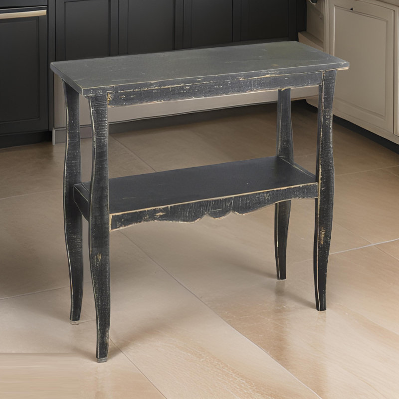 Table de bout d'appoint, bordure festonnée, acajou blanc patiné 28 po., Noir, noir, noir, noir