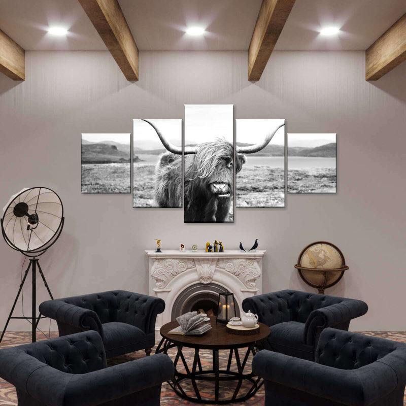 " Highland Bull " 5 - Pieces, 24" H x 55" W x 1.25" D