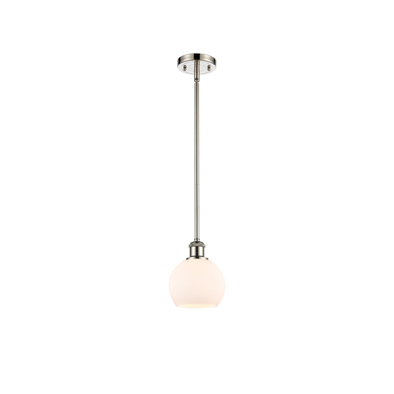 Luminaire suspendu sphère 1 lumière Cindi, Blanc, H 7,88 po x l 6 po x P 6 po, Nickel poli