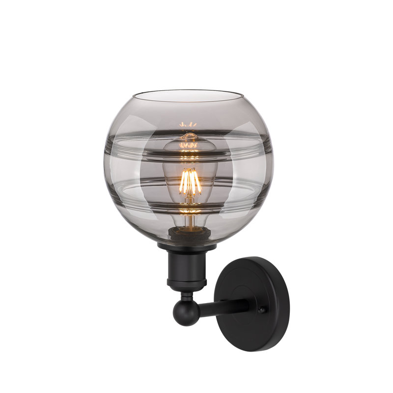 Applique murale 8 lumières Edison Bienes, Noir mat, Gris fumée clair, H 12,13 po x l 8 po x P 8,5 po