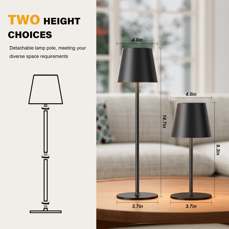 Ensemble de lampes DEL rechargeables sans fil 14,7 po avec contrôle tactile et imperméable