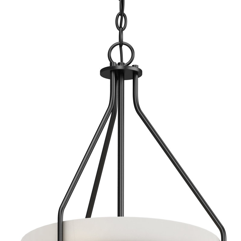 Mini-luminaire suspendu intérieur en noyer et noir à 3 lumières avec abat-jour tambour en verre givré Loriane