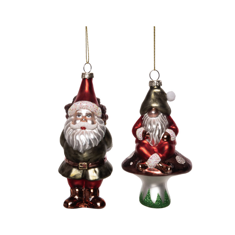  Ensemble de 2 décorations de Noël en verre gnome