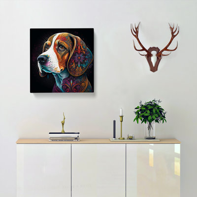 Beagle Paisley Art - Wrapped Canvas - Framed Print