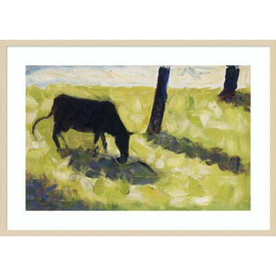 Black Cow in a Meadow by Georges Seurat Wood Framed Wall Art Print
