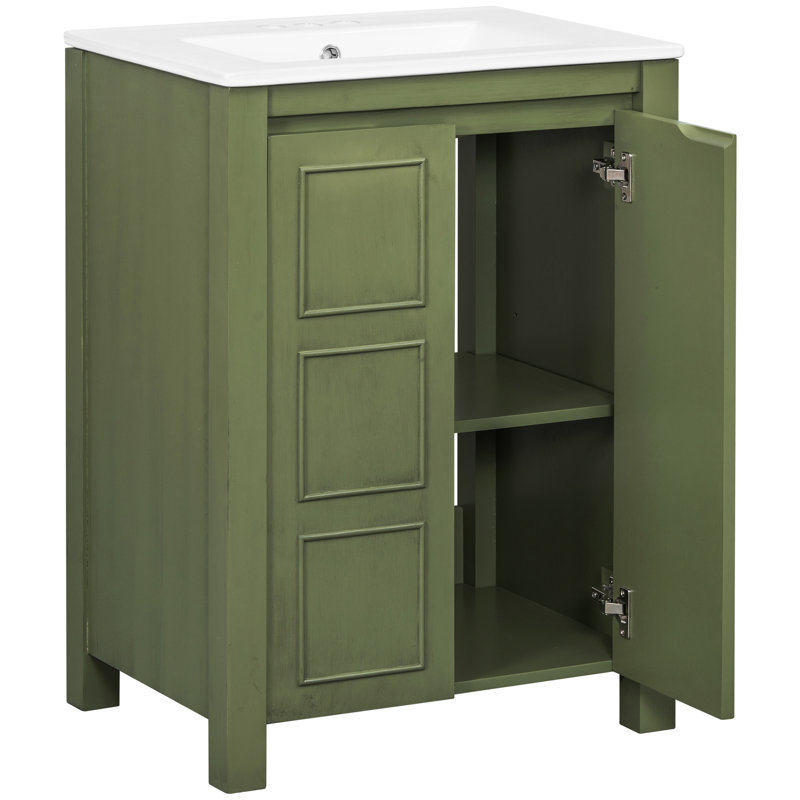 Meuble-lavabo de 24 po avec lavabo en céramique, bois massif et composition, mécanisme à fermeture en douceur, finition facile à nettoyer, entretien