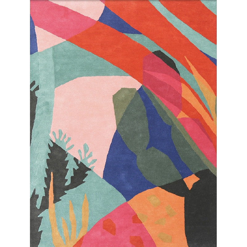 Oaxaca Wool Abstract Area Rug in Red/Green/Pink, Rectangle 6'7" x 9'10"