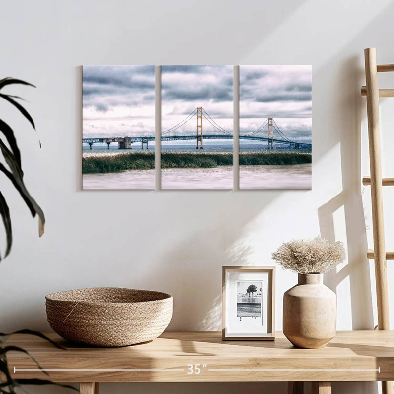 Pont panoramique sur toile de Mackinac, ensemble de 3 pièces, H 12 po x l 26 po x P 1 po