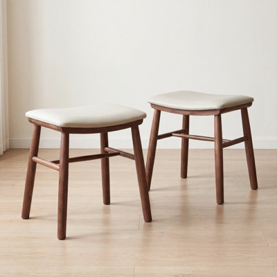Set of 2  18.5"W Solid Wood Vanity Stool with Upholstered Seat