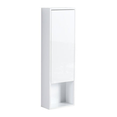 Armoire murale de salle de bain moderne de 12 pouces, portes à fermeture en douceur, blanc brillant, fixation flottante, pour une fonctionnalité de rangement intégrée