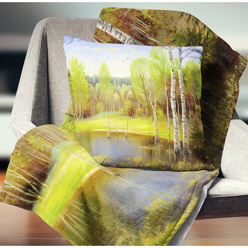 Coussin vert clair d'automne - imprimé paysage, 16 po x 1 po, Coussin décoratif