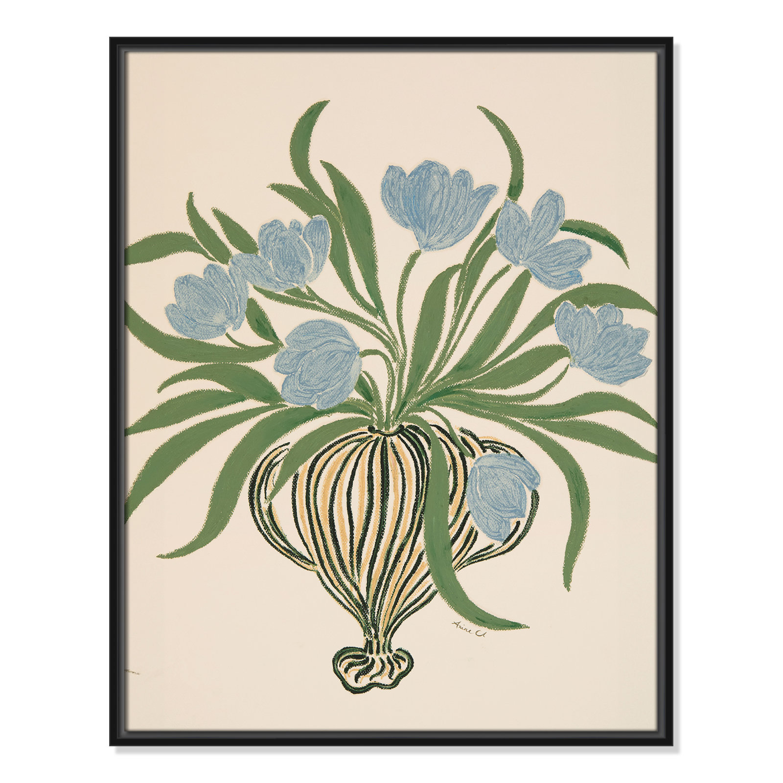 La Poire Blue Tulips Print by Camilla Bergqvist, 29.5" H x 23.5" W, Black