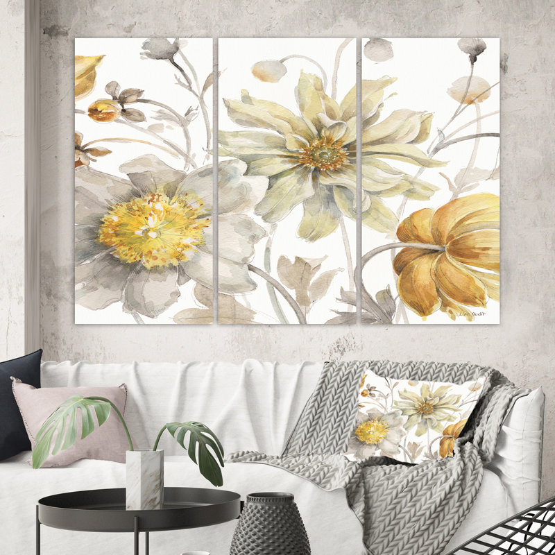 «Fields of Gold Watercolor Flower V», reproduction de peinture à multiples images sur toile tendue