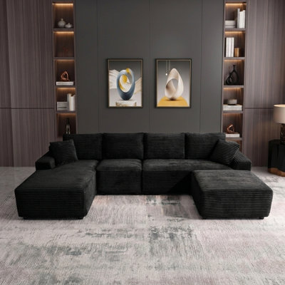 135.4" Modular Sectional Floor Sofa with 2 Accent Pillows for Living Room