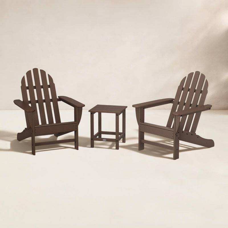 Classic Folding Adirondack 3-Piece Set with Long Island 18" Side Table, Mahogany