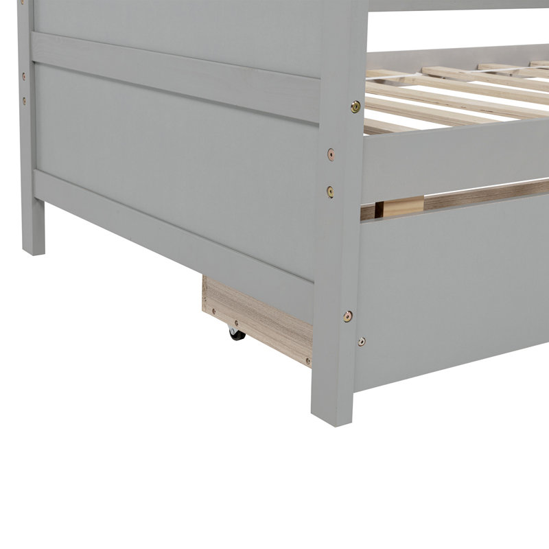 Pine Wood Daybed With Two Storage Drawers, Gray