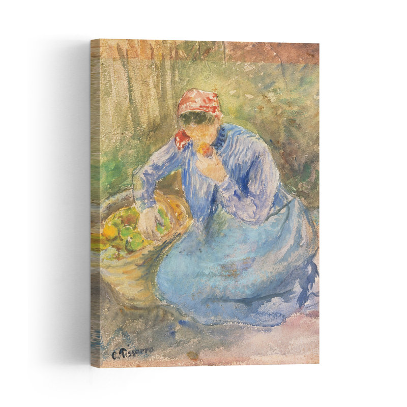 Seaed Peasant Woman With A Basket Of Apples Abstract Contemporary Fruit Wall Art Print, 45.72cm H x 30.48cm W