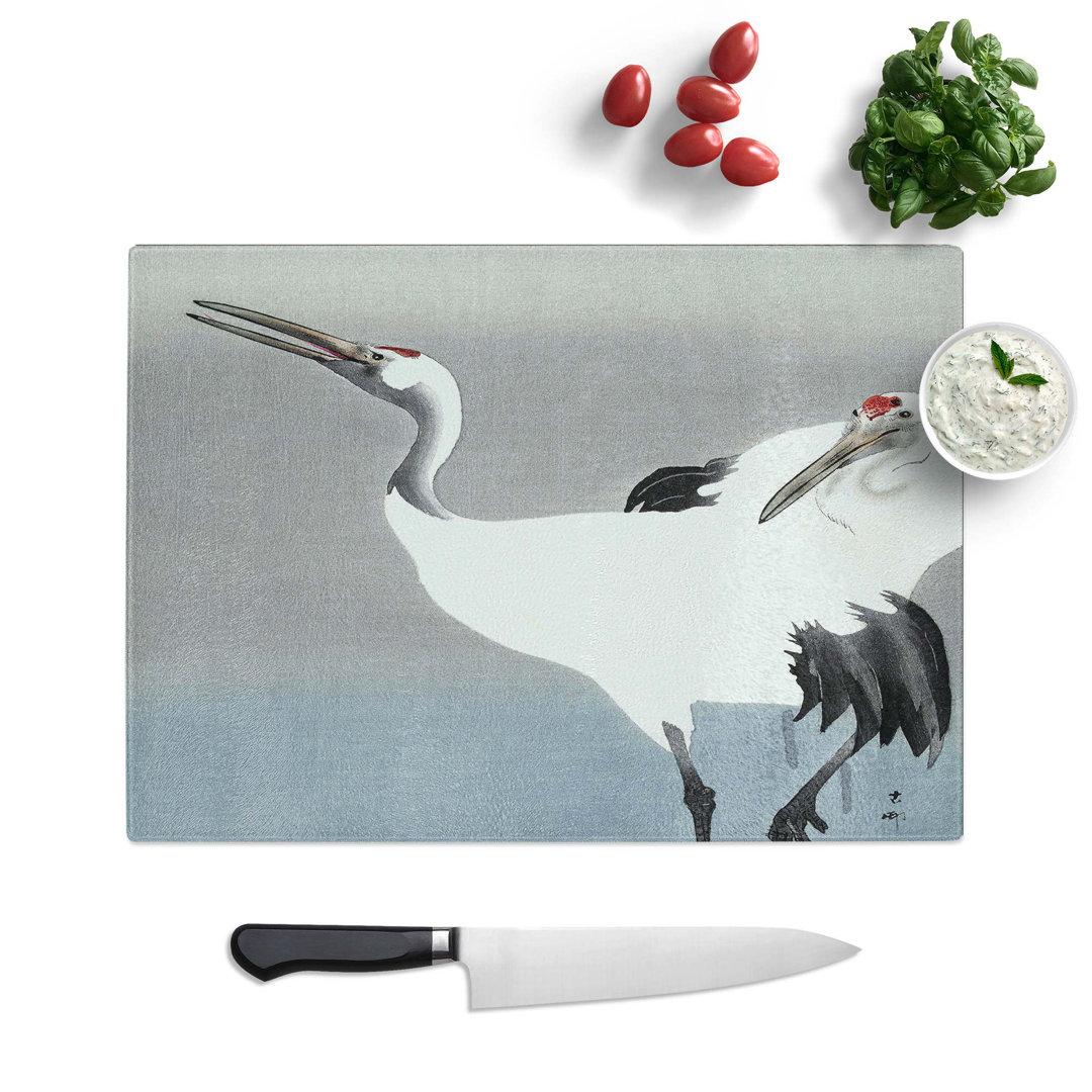 Tempered Glass Two White Cranes by Ohara Koson Chopping Board