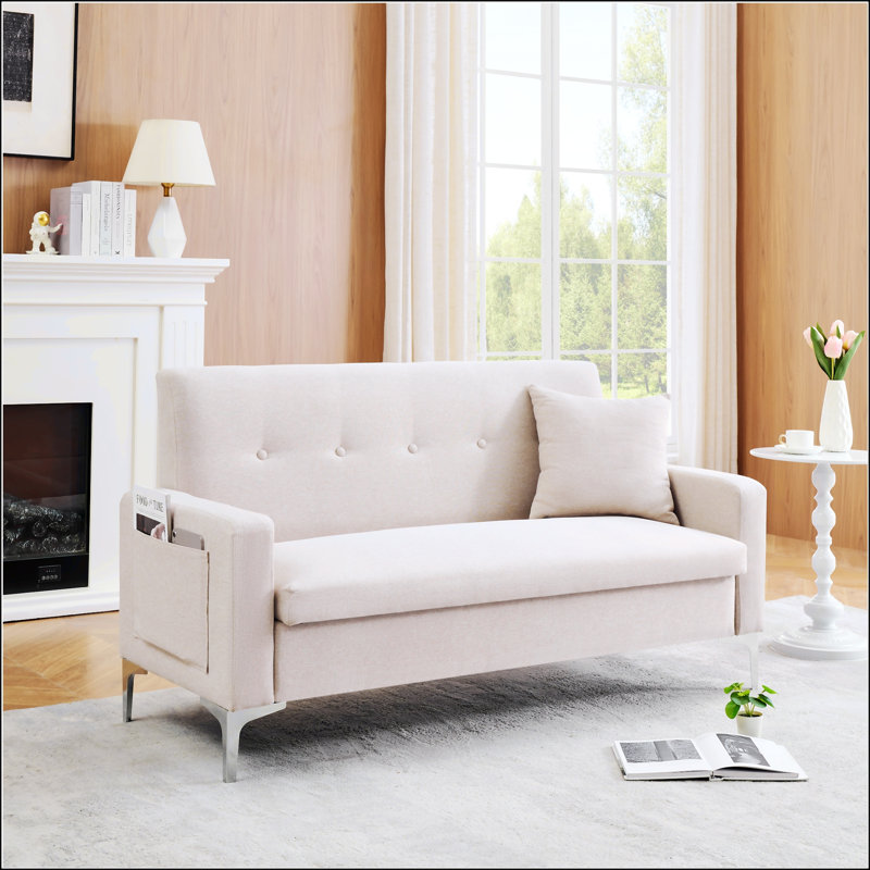 Canapé double confortable de 57 pouces avec rangement intégré, idéal pour les salons, les appartements et les bureaux à domicile dans de petits espaces, beige