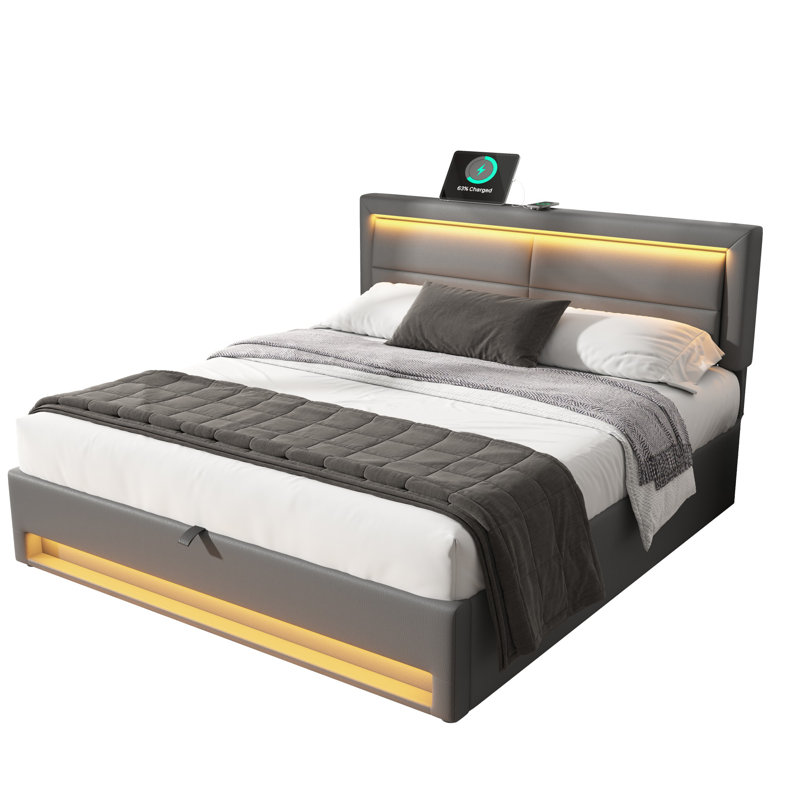 Upholstered Storage Bed, Kingsize (5'), Grey