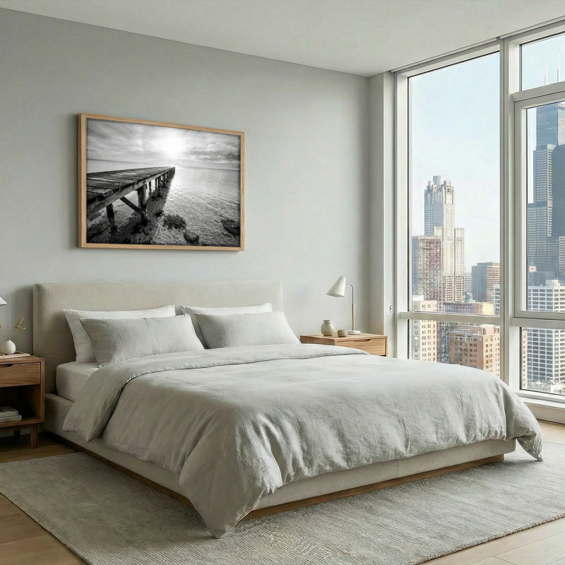 Ensemble de 1 tableau sur toile représentant un quai en bois, 36"H x 48"W, Naturel