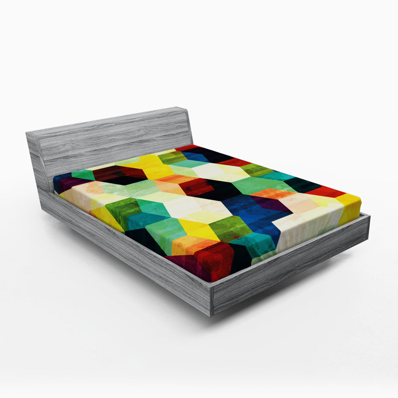 Microfiber Geometric Fitted Sheet, Queen Fitted Sheet