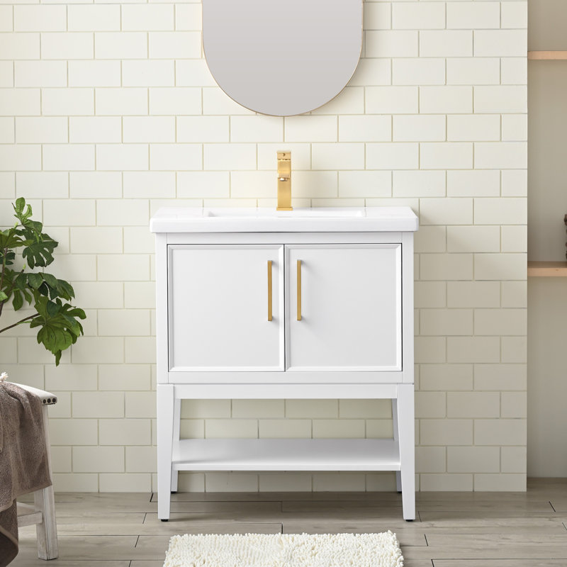 Cheriton 30'' Single Bathroom Vanity with Ceramic Top, White