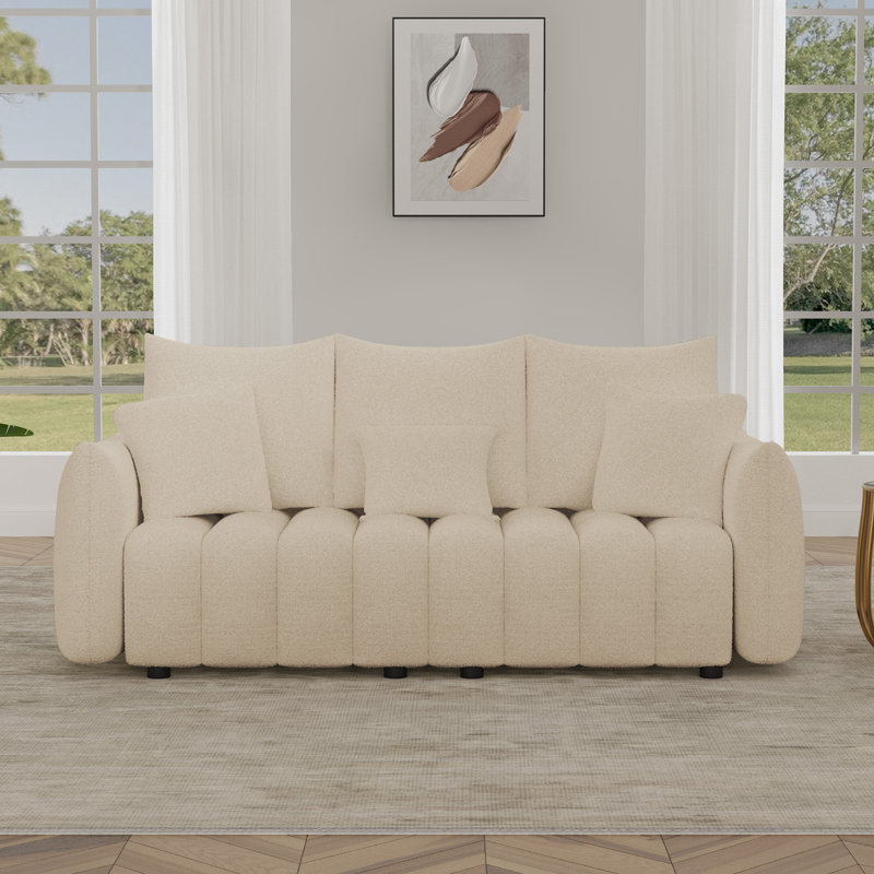81" Modern Teddy Fleece Cloud 3 Seater Upholstered Sofa, Light Brown