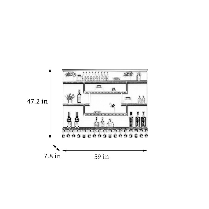 Iron Storage Wall Mounted Wine Rack, 47.2" H x 59" W x 7.8" D