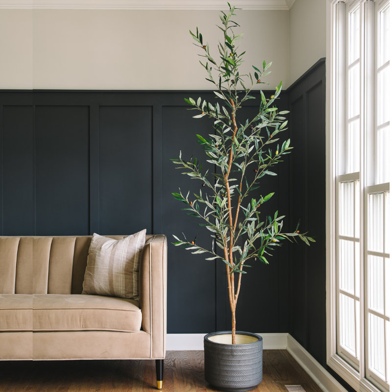 Faux Olive Tree in Pot, 84" H x 7.9" W x 7.9" D