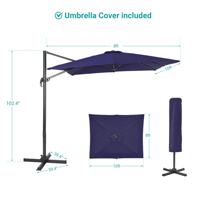 Parasol 96 po x 120 po Ruy, Tissu bleu marine