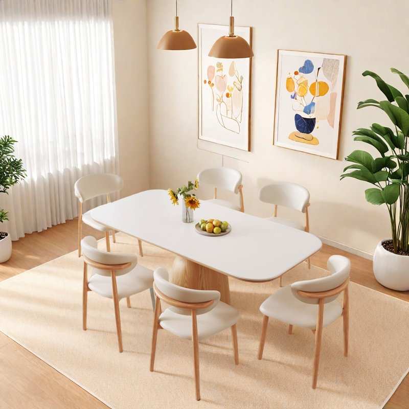 Cream Solid Ash Wood Dining for Small Spaces, 29.5"H x 62.9"L x 35.4"W
