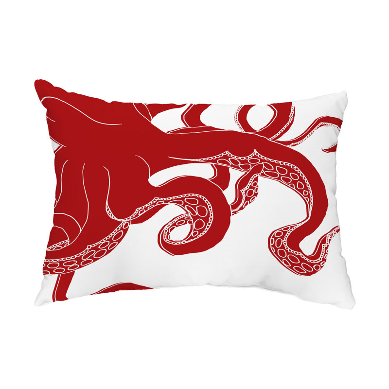 Gus Red Woven Polyester Coastal Indoor/Outdoor Throw Pillow