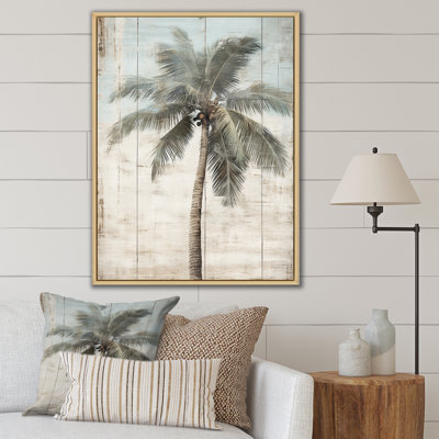 Tropical Palm Tree in Faded Retro Colours - Print on Canvas