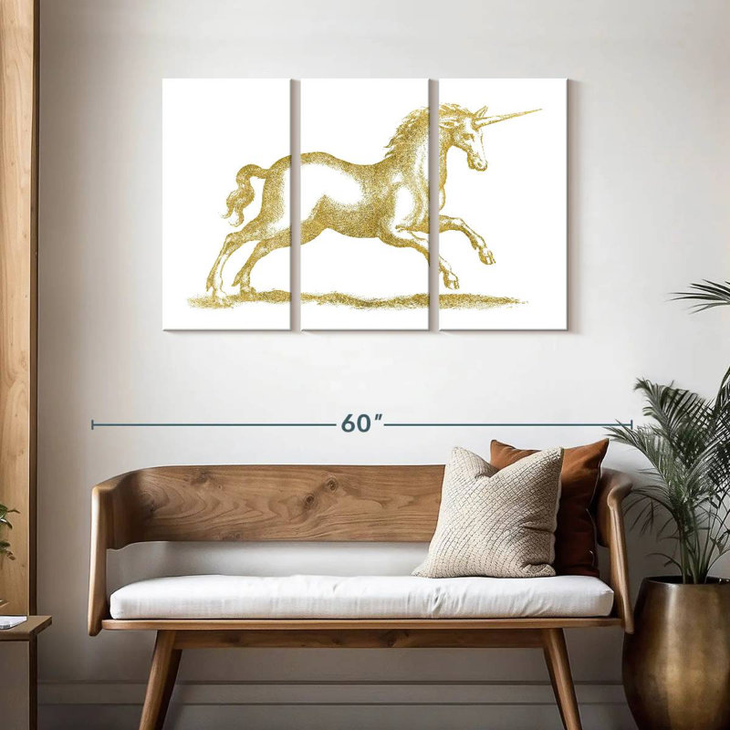 Kelan Golden Unicorn Fantasy, 28" H x 45" W