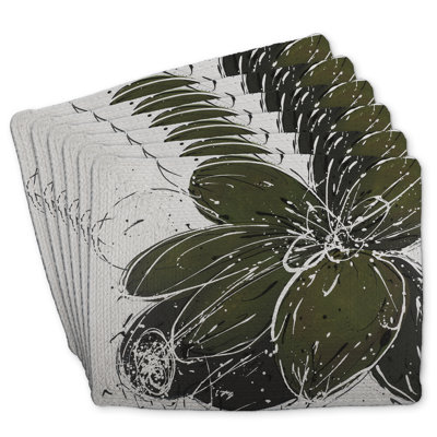 Braided Polyester Eiver Set of 6 - Green Flower Design