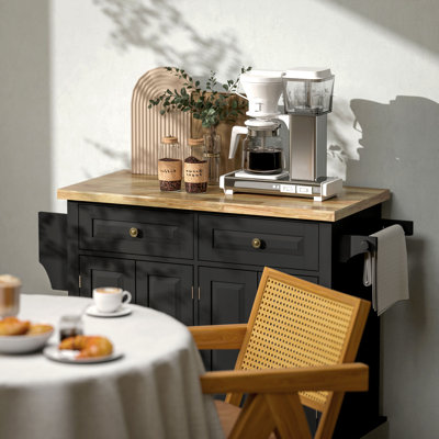 Alyxandra Kitchen Island On Wheels, Rolling Cart With wood Top, Spice Rack, Towel Rack And Drawers, sland,coffee cart,rolling kitchen island