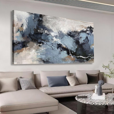 Abstract Wall Art - Black Blue Canvas Pictures Aesthetic Gray Brown Painting Prints Decor Modern Abstract Ink Artwork Wall Art For Living Room Bedroom Home Office Decoration 20" X 40"